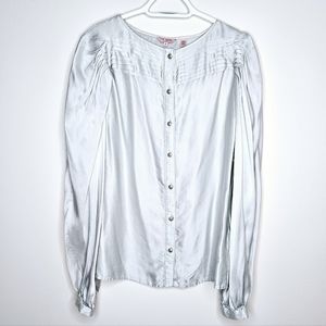 Ted Baker Pleated Flowy 100% Silk Button Blouse
